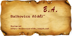 Balkovics Aldó névjegykártya